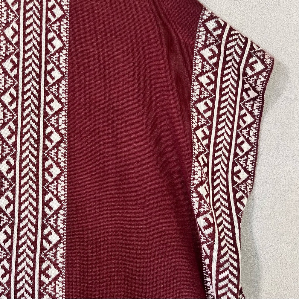 One World Open Front Cardigan Sweater Vest. Womens XL Burgundy Cream - Picture 2 of 7